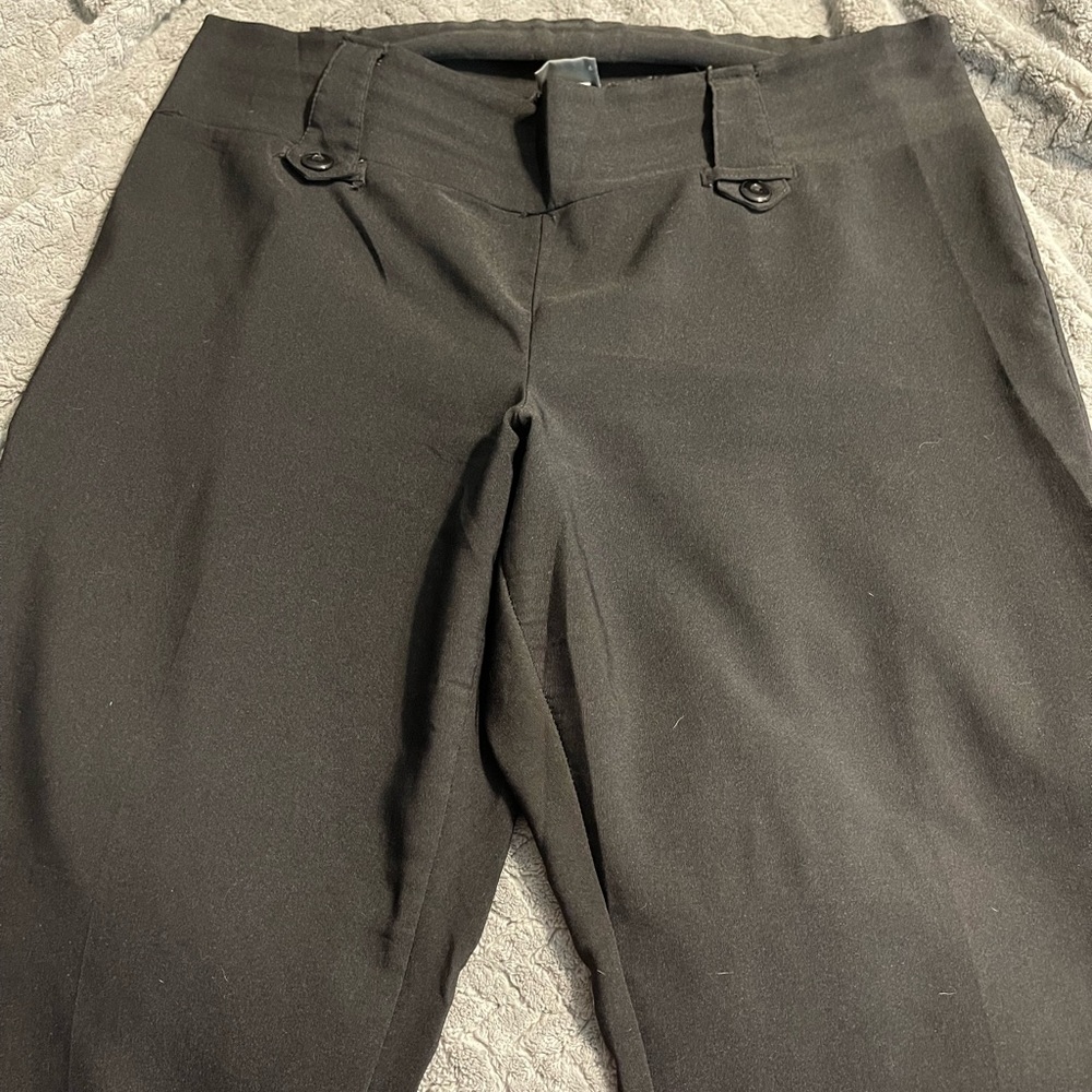 Dots Black Straight Leg Flare Dress Pants w/ 2 Design Front Buckles. Never Worn.